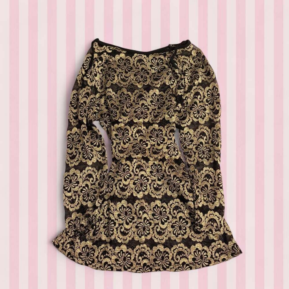 Deb Black and Gold Floral Lace Long Sleeve Blouse Size L